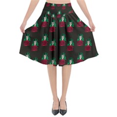 Girl With Green Hair Pattern Brown Flared Midi Skirt by snowwhitegirl