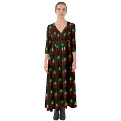 Girl With Green Hair Pattern Brown Button Up Boho Maxi Dress by snowwhitegirl