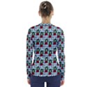 Girl With Green Hair Pattern Blue Floral V-Neck Long Sleeve Top View2