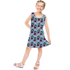 Girl With Green Hair Pattern Blue Floral Kids  Tunic Dress by snowwhitegirl