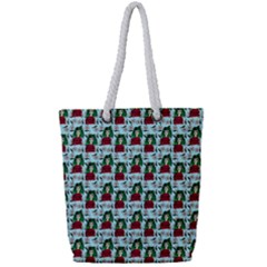 Girl With Green Hair Pattern Blue Floral Full Print Rope Handle Tote (small) by snowwhitegirl