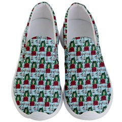 Girl With Green Hair Pattern Blue Floral Men s Lightweight Slip Ons by snowwhitegirl