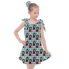 Girl With Green Hair Pattern Blue Floral Kids  Tie Up Tunic Dress by snowwhitegirl