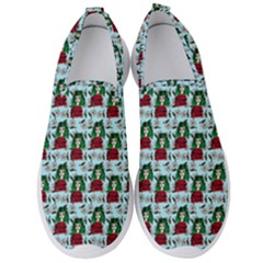 Girl With Green Hair Pattern Blue Floral Men s Slip On Sneakers by snowwhitegirl