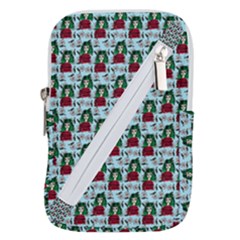 Girl With Green Hair Pattern Blue Floral Belt Pouch Bag (large)