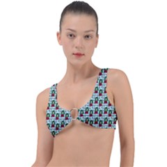 Girl With Green Hair Pattern Blue Floral Ring Detail Bikini Top