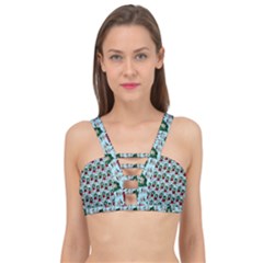 Girl With Green Hair Pattern Blue Floral Cage Up Bikini Top