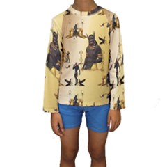 Anubis The Egyptian God Pattern Kids  Long Sleeve Swimwear by FantasyWorld7