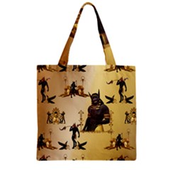 Anubis The Egyptian God Pattern Zipper Grocery Tote Bag by FantasyWorld7