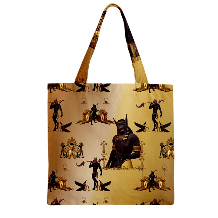 Anubis The Egyptian God Pattern Zipper Grocery Tote Bag