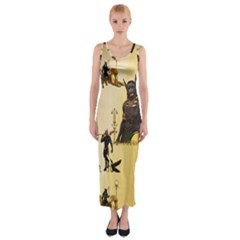 Anubis The Egyptian God Pattern Fitted Maxi Dress by FantasyWorld7