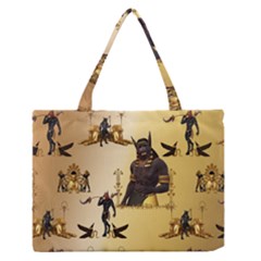 Anubis The Egyptian God Pattern Zipper Medium Tote Bag by FantasyWorld7