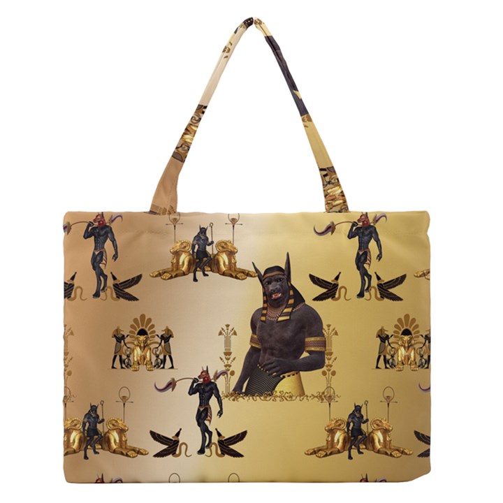 Anubis The Egyptian God Pattern Zipper Medium Tote Bag