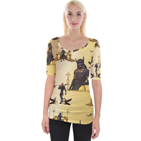 Anubis The Egyptian God Pattern Wide Neckline Tee by FantasyWorld7