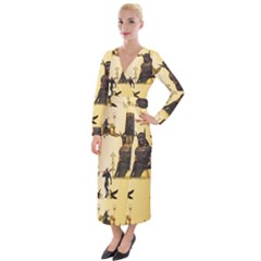 Anubis The Egyptian God Pattern Velvet Maxi Wrap Dress by FantasyWorld7