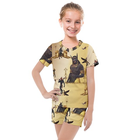 Anubis The Egyptian God Pattern Kids  Mesh Tee And Shorts Set by FantasyWorld7