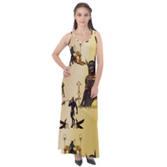 Anubis The Egyptian God Pattern Sleeveless Velour Maxi Dress by FantasyWorld7