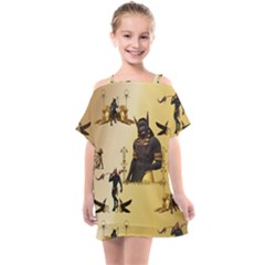 Anubis The Egyptian God Pattern Kids  One Piece Chiffon Dress by FantasyWorld7