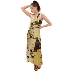 Anubis The Egyptian God Pattern V-neck Chiffon Maxi Dress by FantasyWorld7