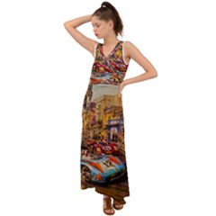 Racing V-neck Chiffon Maxi Dress