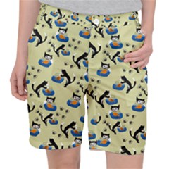 Cat And Fishbowl Pocket Shorts by bloomingvinedesign