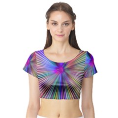 Rays Colorful Laser Ray Light Short Sleeve Crop Top by Bajindul