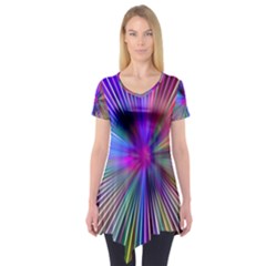 Rays Colorful Laser Ray Light Short Sleeve Tunic  by Bajindul