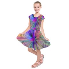 Rays Colorful Laser Ray Light Kids  Short Sleeve Dress by Bajindul