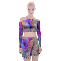 Rays Colorful Laser Ray Light Off Shoulder Top With Mini Skirt Set by Bajindul