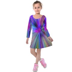 Rays Colorful Laser Ray Light Kids  Long Sleeve Velvet Dress by Bajindul