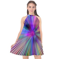 Rays Colorful Laser Ray Light Halter Neckline Chiffon Dress  by Bajindul