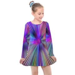 Rays Colorful Laser Ray Light Kids  Long Sleeve Dress by Bajindul