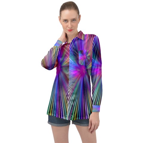 Rays Colorful Laser Ray Light Long Sleeve Satin Shirt by Bajindul