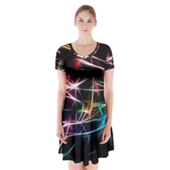 Lights Star Sky Graphic Night Short Sleeve V-neck Flare Dress