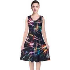 Lights Star Sky Graphic Night V-neck Midi Sleeveless Dress 