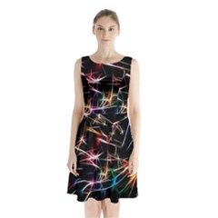 Lights Star Sky Graphic Night Sleeveless Waist Tie Chiffon Dress