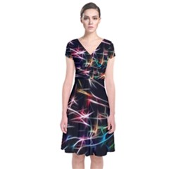 Lights Star Sky Graphic Night Short Sleeve Front Wrap Dress