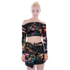 Lights Star Sky Graphic Night Off Shoulder Top With Mini Skirt Set