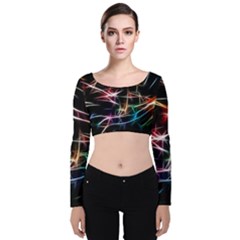 Lights Star Sky Graphic Night Velvet Long Sleeve Crop Top