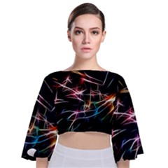 Lights Star Sky Graphic Night Tie Back Butterfly Sleeve Chiffon Top