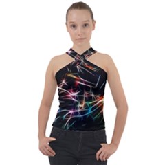 Lights Star Sky Graphic Night Cross Neck Velour Top