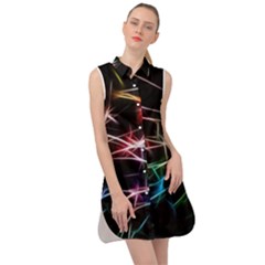 Lights Star Sky Graphic Night Sleeveless Shirt Dress by HermanTelo