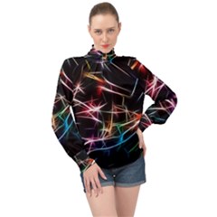 Lights Star Sky Graphic Night High Neck Long Sleeve Chiffon Top