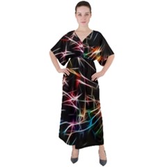 Lights Star Sky Graphic Night V-neck Boho Style Maxi Dress