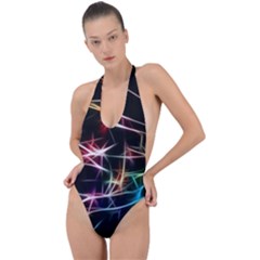 Lights Star Sky Graphic Night Backless Halter One Piece Swimsuit by HermanTelo