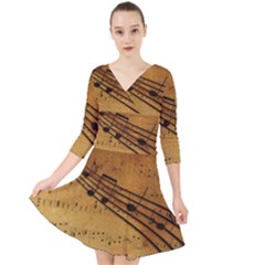 Background Music Quarter Sleeve Front Wrap Dress