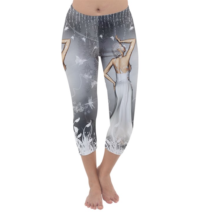 Wonderful Fairy With Butterflies And Dragonfly Capri Winter Leggings 