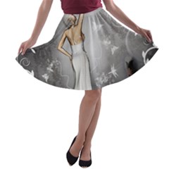 Wonderful Fairy With Butterflies And Dragonfly A-line Skater Skirt by FantasyWorld7