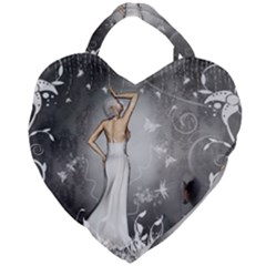 Wonderful Fairy With Butterflies And Dragonfly Giant Heart Shaped Tote by FantasyWorld7