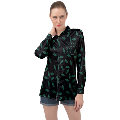 Copper Leaves Long Sleeve Satin Shirt by bloomingvinedesign